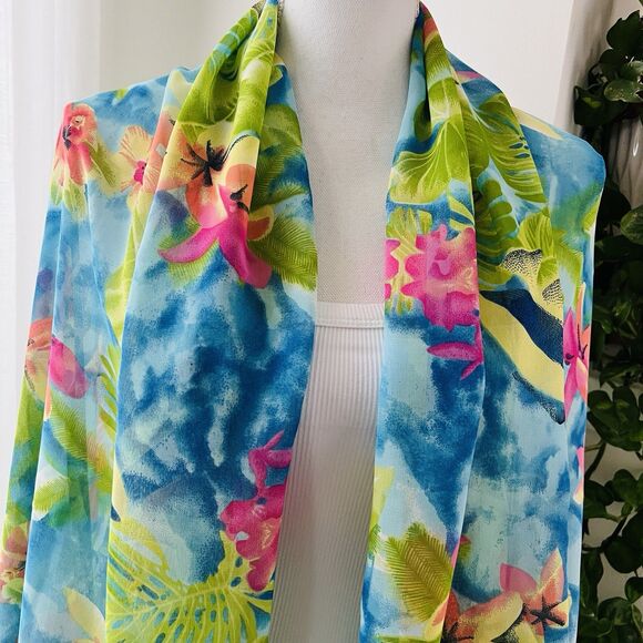 Beautiful Green & Blue Floral Soft Chiffon Flowy Feminine Wrap - Picture 2 of 6